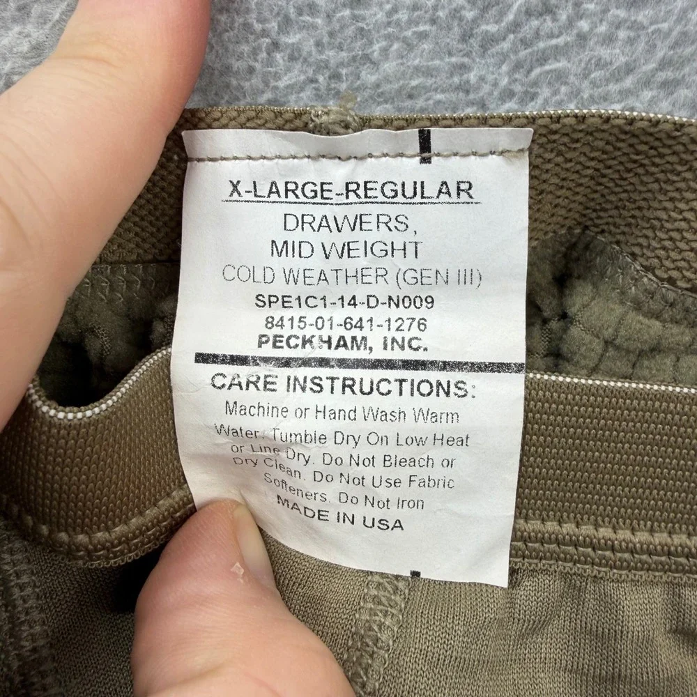 US Army Drawers Thermal Base Layer Pant Mid Weight Gen III Mens XL Regular Brown